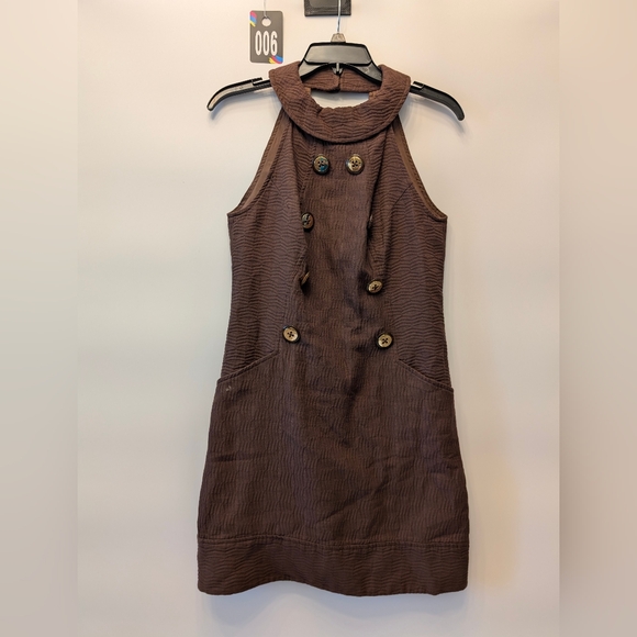 Milly of New York Brown Textured Halter Double Breasted Mini Dress Size 2 - Picture 2 of 14